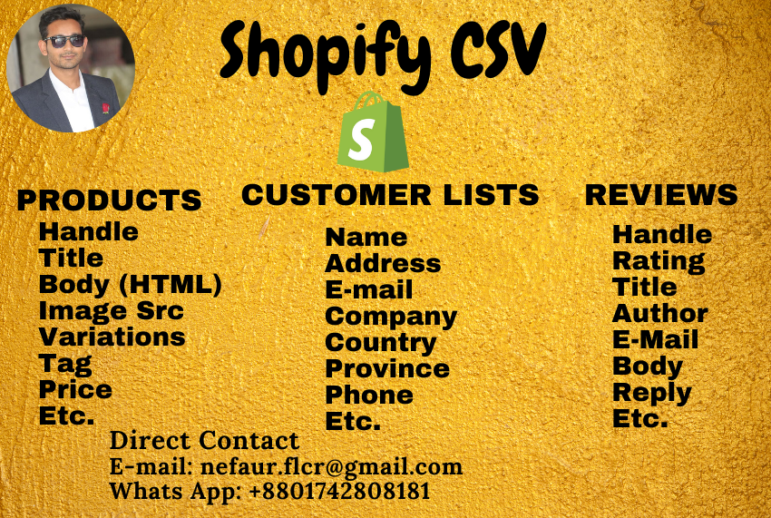 Nefaur11's tweet photo. I am expert in #SHOPIFY #CSV creation task for #bulk #upload #products into #SHOPIFY #store.
#SHOPIFYCSV
#CSVFORSHOPIFY
#BULKUPLOAD
#PRODUCTS
#CUSTOMERLISTS
#PRODUCTREVIEW
#EDITCSV
#PRODUCTSUPLOAD
#CUSTOMERLISTSUPLOAD
#PRODUCTSREVIEWUPLOAD
#SHOPIFYSTORE
Whats App: +8801742808181 https://t.co/sKsS5wBMjx