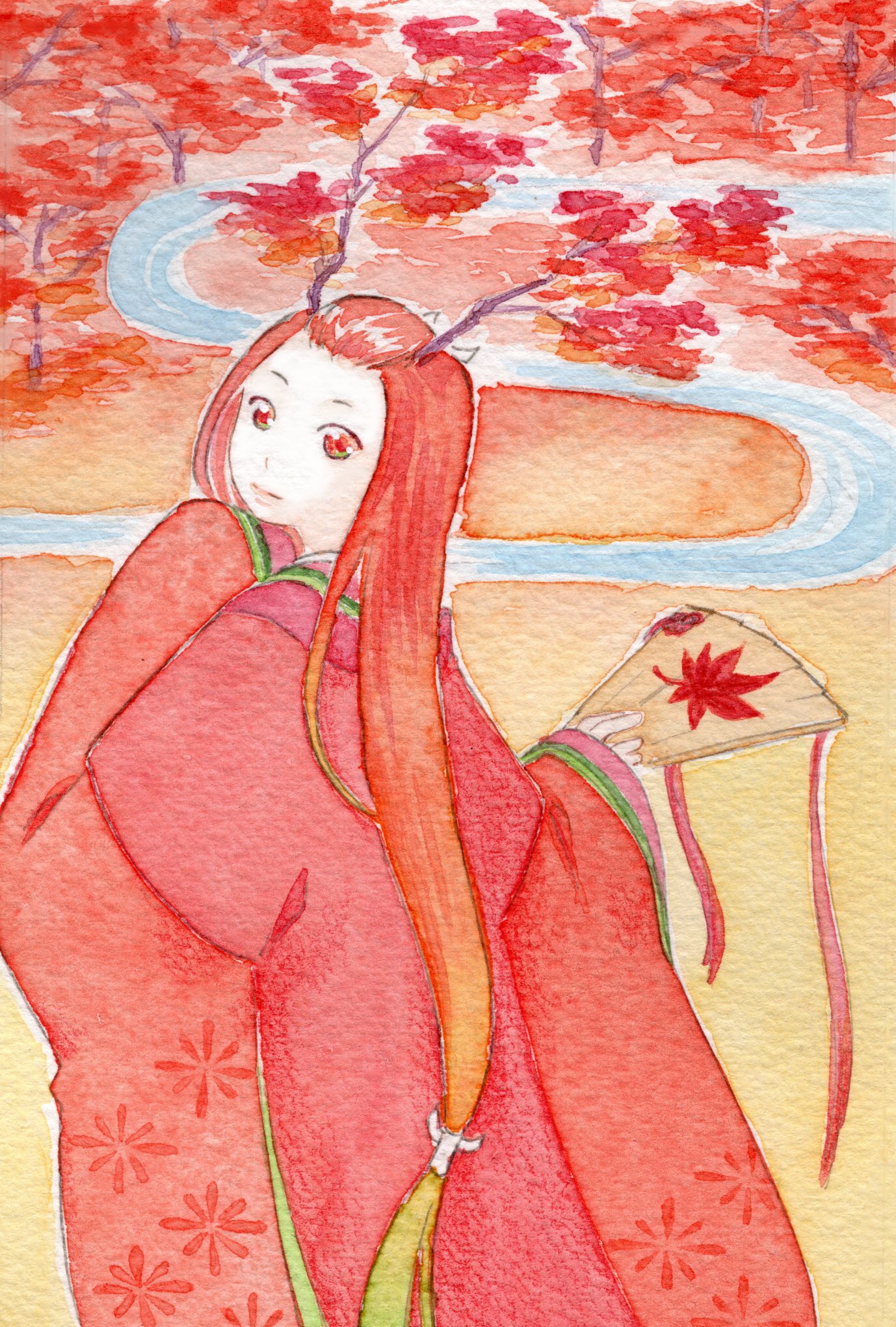 和土 遼 1 29春夏秋冬ミニ原画展 貴方の描く和風イラストを見せてください 見てー うさぎだけじゃなく和風女の子描くのも大好きなんです うさぎのほうがいいって言われても描くのはやめられない イラスト 創作の狼煙 透明水彩 イラスト好きな人