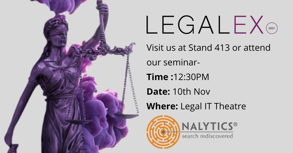 Tim_Eyles's tweet photo. 📣3 weeks to go until LegalEx

Taking place from 10-11 Nov, visit us at Stand 413 &amp; come along to our seminar-

💡'GDPR &amp; Subject Access Requests (SARs), a tax on data retention?' 

See you there!

https://t.co/yebfswb1Cs

@LegalexShow 

#nalytics #legaltech #legalex #GDPR #data https://t.co/N0LFPtagyY