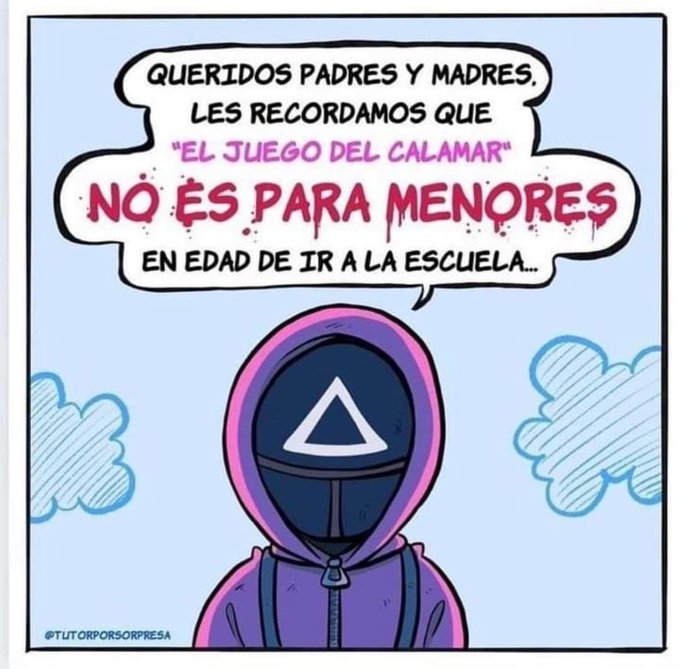 #SeriedeModa
🦑 El juego del calamar NO es un "juego" para tus hijos
▪︎No es educativo
▪︎Dirigido a mayores de 16 años
▪︎Contenido violento
¿Y te sientas con ellos porque tú si quieres verla?
👦 Los niños aprenden por imitación 
🔒Aplica el control parental
#JuegodelCalamar