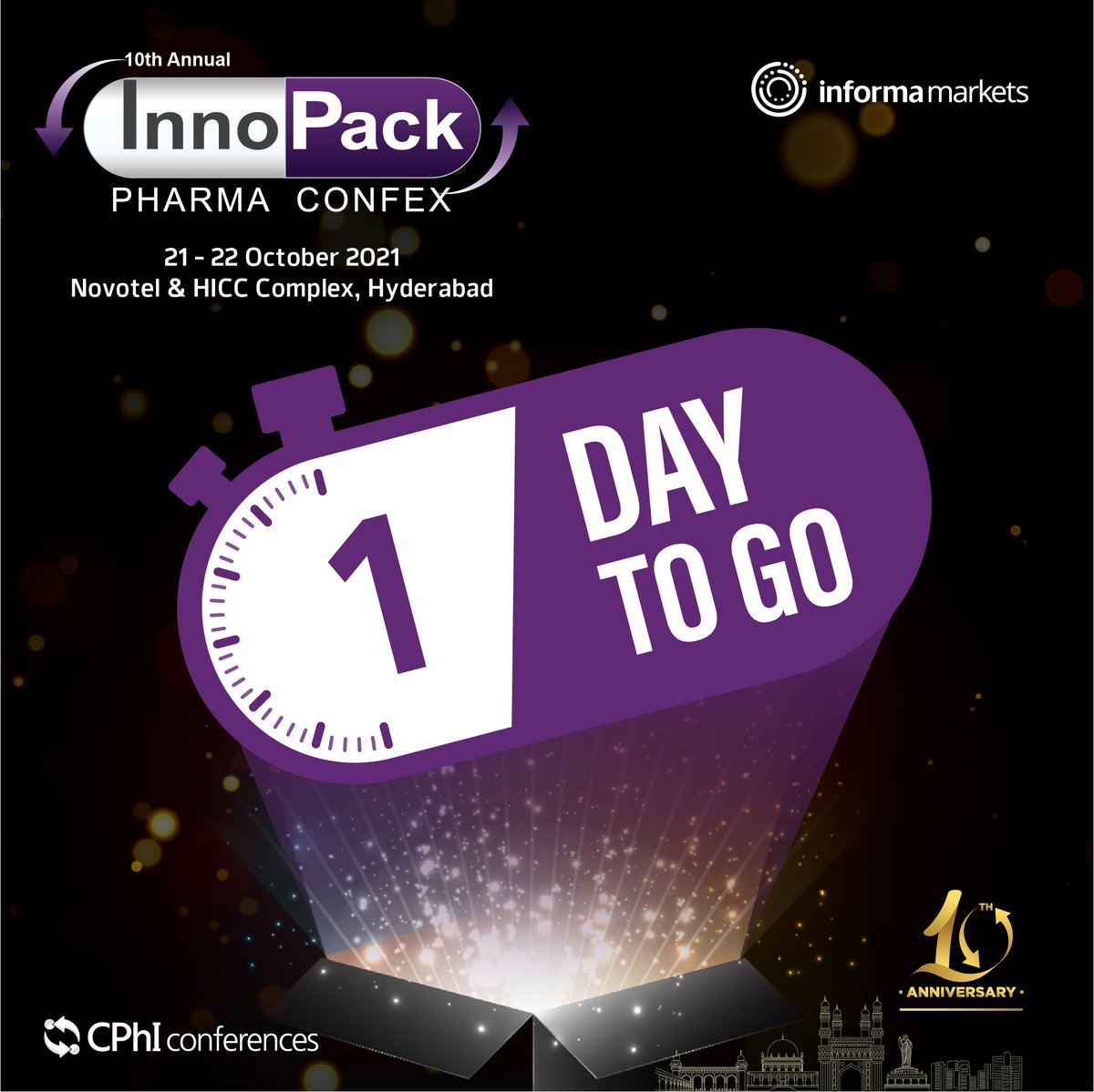 InnoPackPharma's tweet photo. 1 day to go for the 10th annual InnoPack Pharma Confex. Have you registered yet?

To register click: https://t.co/skg3iLfW94

#InnoPack #InnoPackPharmaConfex #InnoPackPharma #pharmapackaging #packaging #pharma #pharmaconference #pharmaceuticals #pharmamarketing #conference2021 https://t.co/3l4IYSVnDu