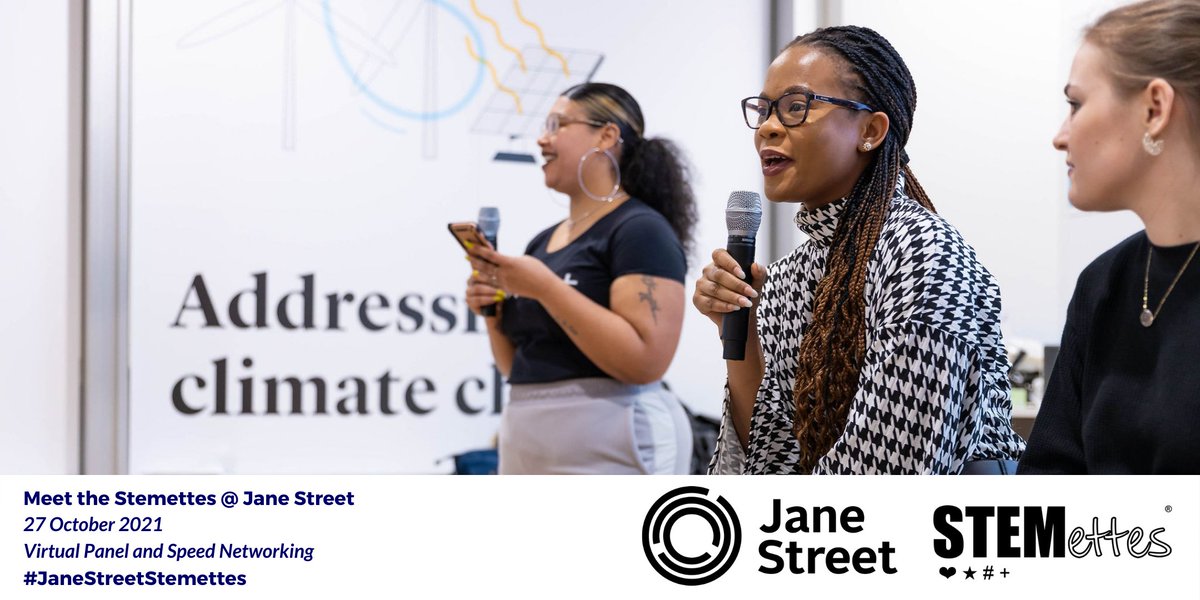 Stemettes ® ♥★#●+ (@stemettes) on Twitter photo Want to hear about STEM opportunities in the world of finance and trading? 💰
Tune into our panel with <a href="/JaneStreetGroup/">Jane Street</a> to learn more.
📅 27 October
⏰16:30 - 18:00 BST Panel
🕕18:05 - 19:15 BST Networking
✅ For ages 12-25
👉…tes-janestreet-panel.eventbrite.co.uk
#JaneStreetStemettes Want to hear about STEM opportunities in the world of finance and trading? 💰
Tune into our panel with <a href="/JaneStreetGroup/">Jane Street</a> to learn more.
📅 27 October
⏰16:30 - 18:00 BST Panel
🕕18:05 - 19:15 BST Networking
✅ For ages 12-25
👉…tes-janestreet-panel.eventbrite.co.uk
#JaneStreetStemettes