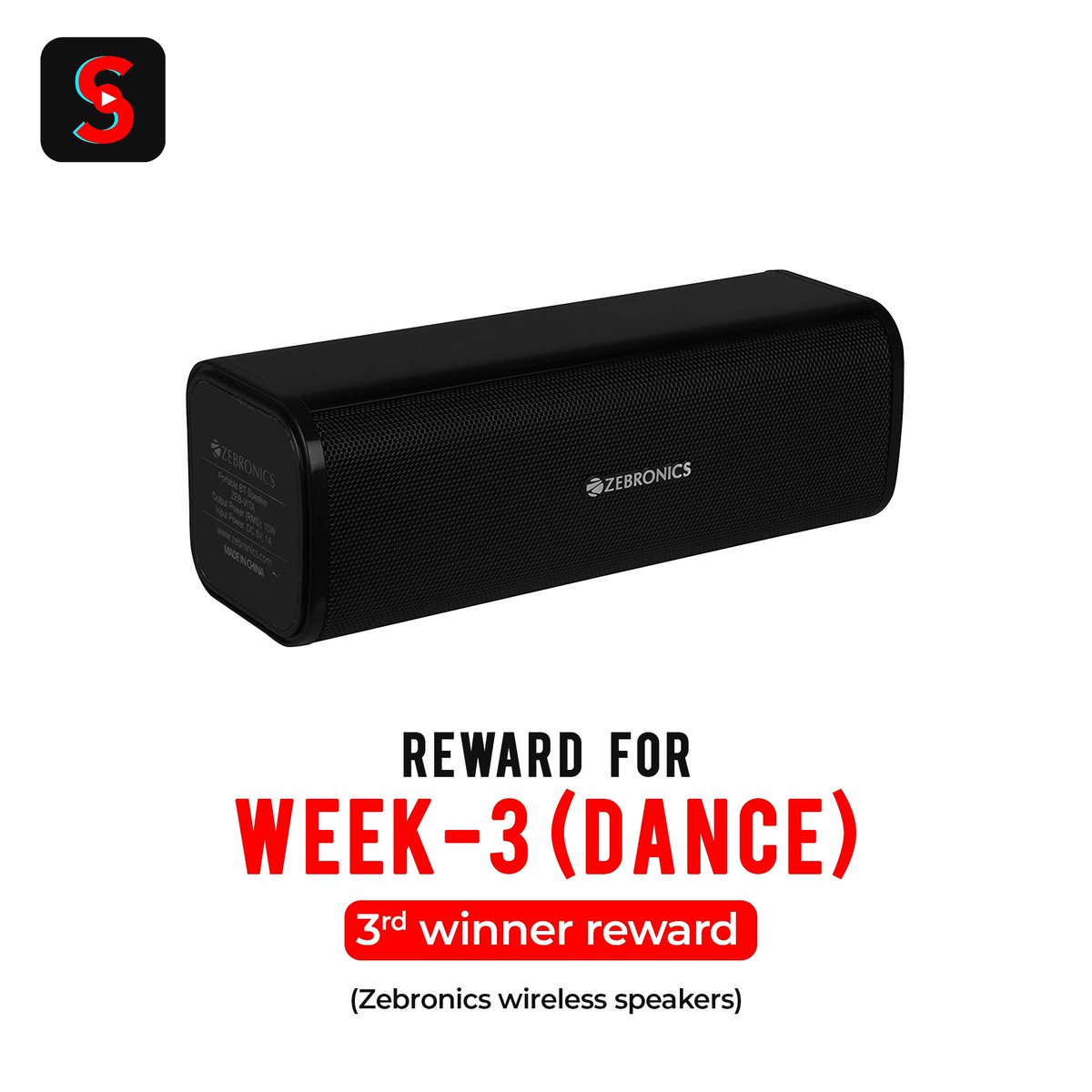 SkillTopp's tweet photo. 🌟WEEK 3 REWARD ALERT FOR (3rd WINNER)🌟
Category ~ Dance 
Reward ~ Zebronics wireless speakers
We are inviting the dance category Skill-Superheroes to the biggest Skill-Rewarding event, SkillFest.
#seekhosikhaokamao #skillfest #shortvideos #art https://t.co/wPPch5yFXY