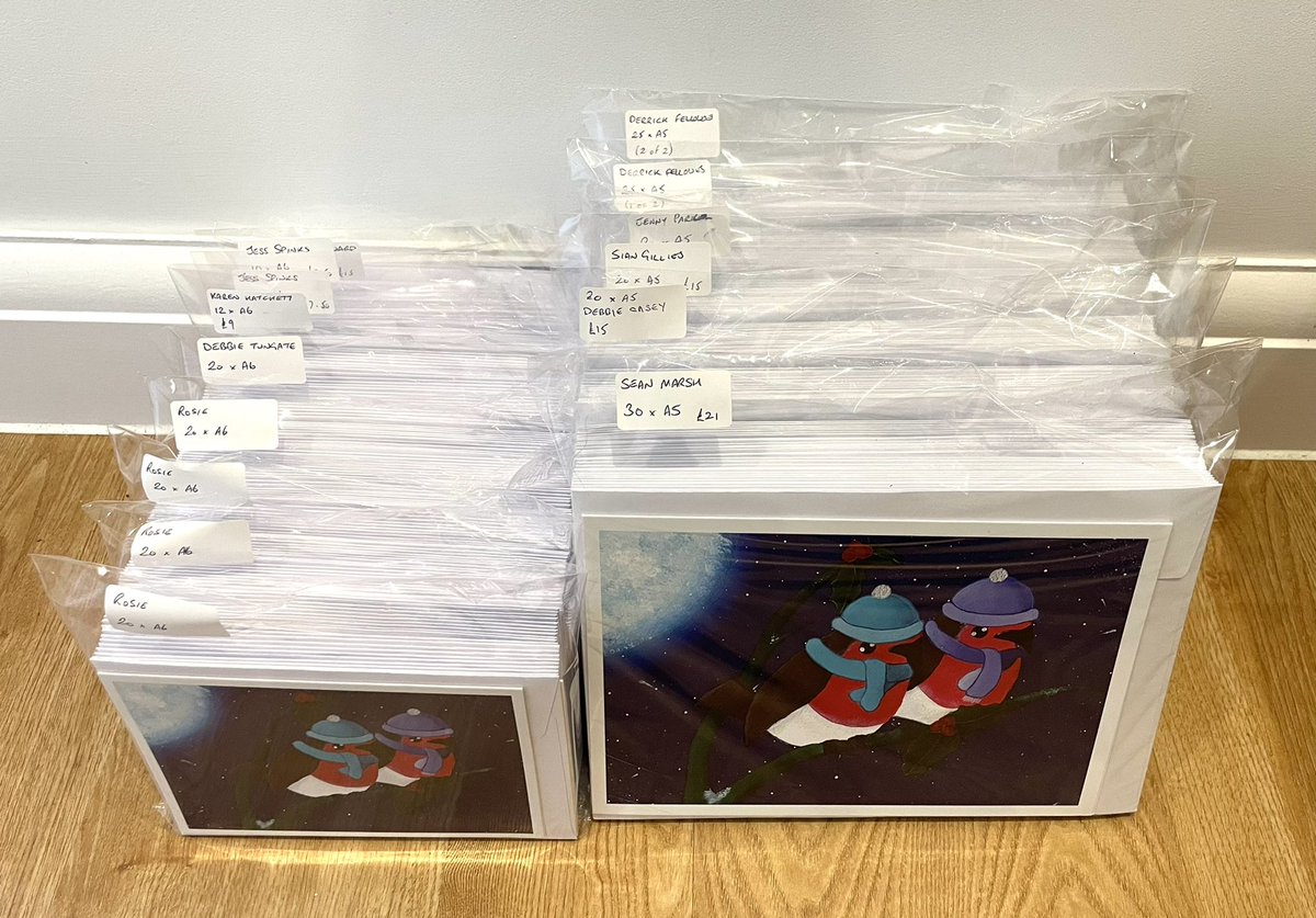DaisyPalmerTrus's tweet photo. Lots of lovely Robins all ready to fly off to their new homes…. 

Daisy’s 2021 Christmas Cards are now ready to order. Please let us know if you’d like some. 

#christmascards
#christmas
#christmasrobin
#robinsappearwhenlovedonesarenear https://t.co/sNVM1gcB9g