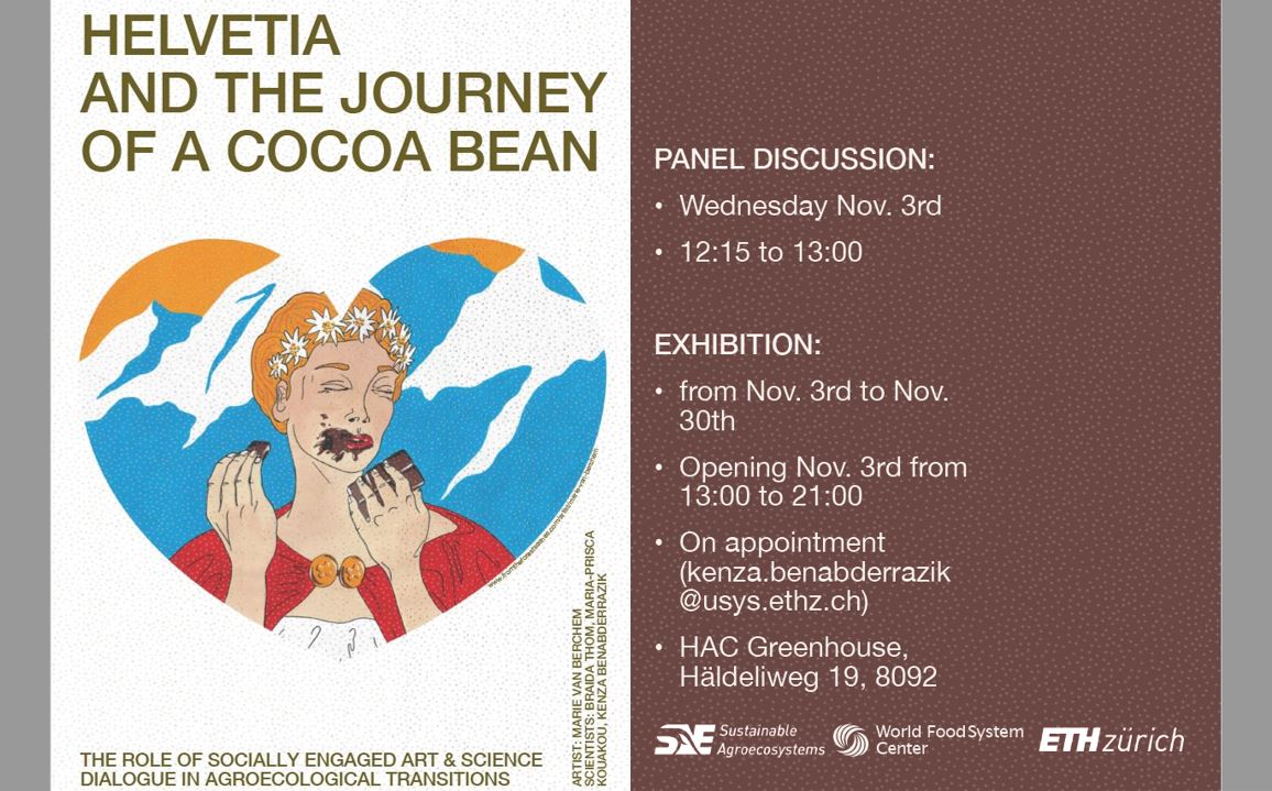 usys_ethzh's tweet photo. Helvetia and the journey of a cocoa bean: Join the discussion launched by our @ETH_SAE_group at the days of @agroecology 2021 about the role of socially engaged Art & #ScienceDialogue in Agroecological Transitions. https://t.co/O7OqdCDTc8 @K_Benabderrazik #agroecologyworks! https://t.co/FTeluAfBJR