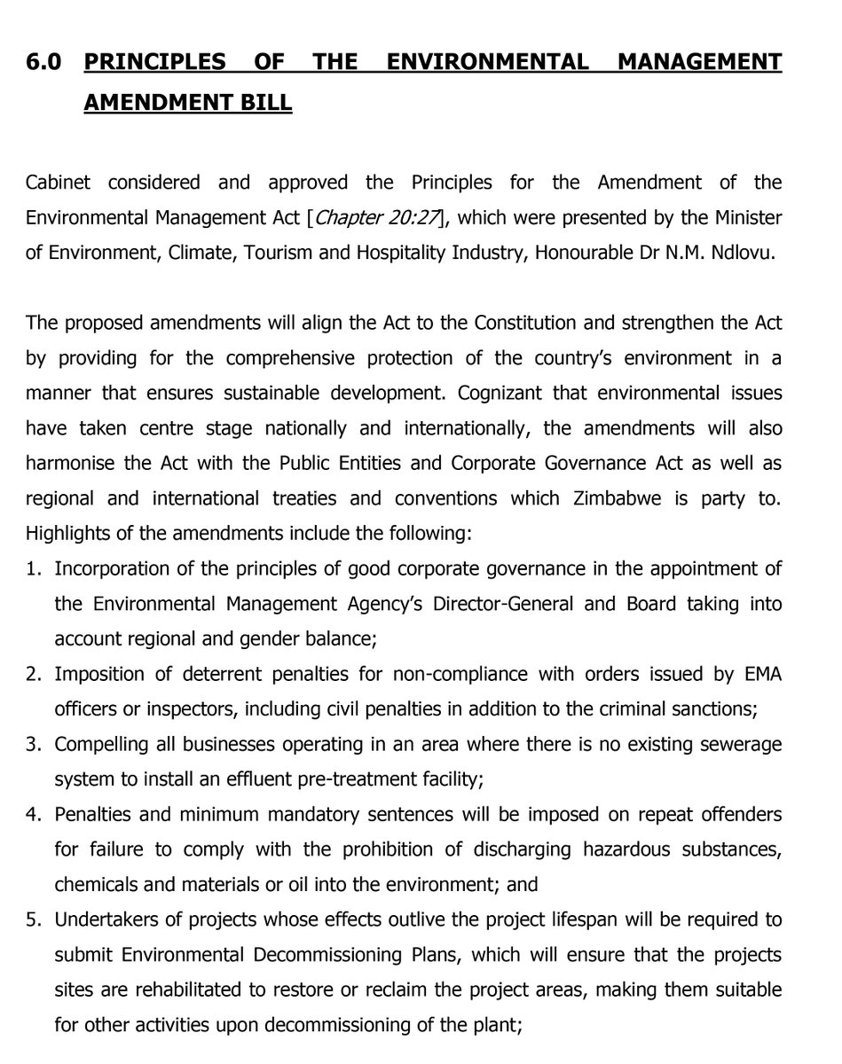CALR_'s tweet photo. Post Cabinet Briefing 19-01-21
Cabinet considered and approved the Principles for the Amendment of the Environmental Management Act [Chapter 20:27] https://t.co/dQoQVPtNq4