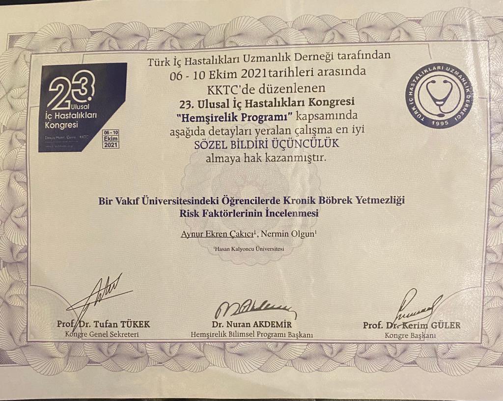 #myo #başarıları Öğr .Gör. <a href="/ekren_aynur/">Aynur ekren</a> Hocamız <a href="/hkunv/">Hasan Kalyoncu Üniv</a> Türk İç Hastalıkları Uzmanlık Derneği Tarafından KKTC Düzenlenen Ulusal İç Hastalıkları Kongresinde Hemşirelik 👩🏻‍⚕️Programı kapsamında üniversitemizi temsil etmiştir. Başarılarınız devamını diliyoruz 👏🏻👩🏻‍⚕️
