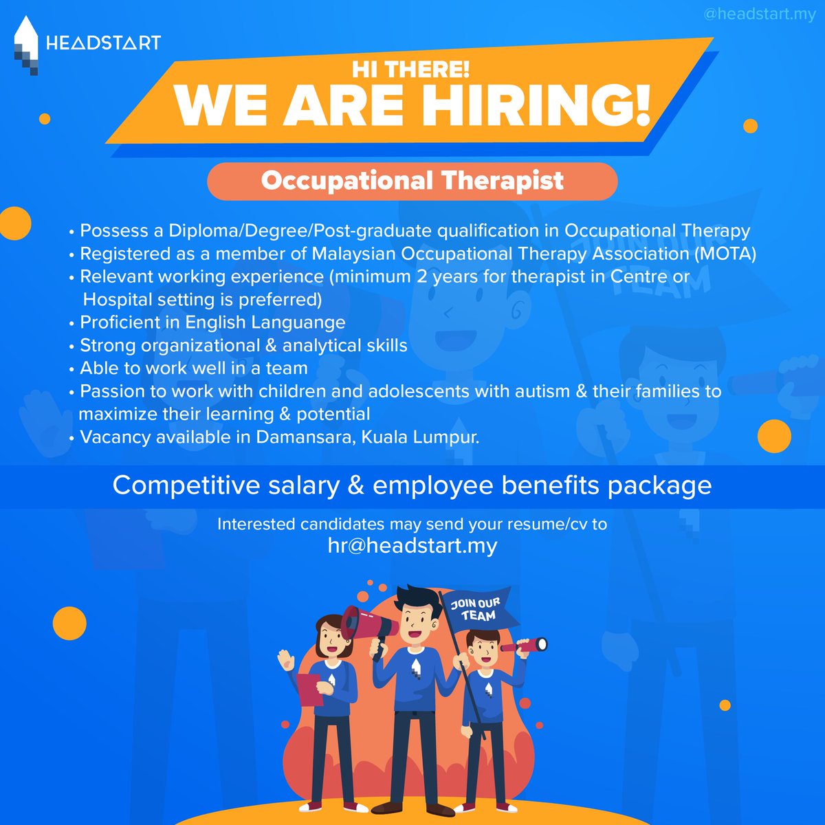 headstart_my's tweet photo. Great news: We are expanding our team! 🚀 

We are looking for  Occupational Therapists at our Headstart Academy Damansara which will be open soon! https://t.co/SVkqGeLqel