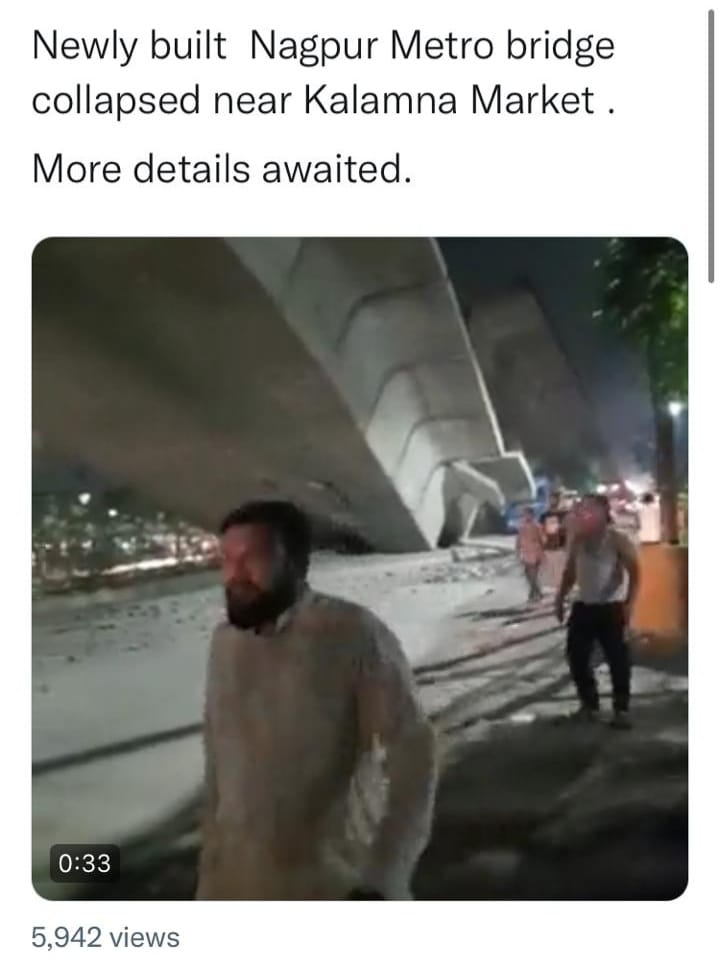 PavanjitMane1's tweet image. #nagpurmetro newly built metro bridge collapsed, its alarming when entire country is getting new metro lines such mishaps raises lot of concerns on what went wrong ? 
Is it technical flaw ? 
Is it quality ? 
Anything else ? @nitin_gadkari @MetroRailNagpur @it_nagpur @vrNagpur