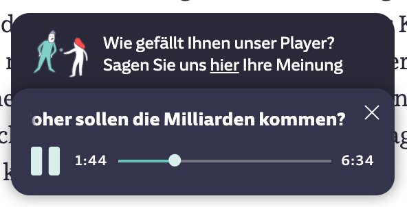 digitalattacke's tweet photo. Kleine Funktion aber ein mindestens mittelgroßer Schritt für die "Audio-Aktivitäten" @SZ: Fast alle neuen SZ-Texte gibt es jetzt zum Anhören per Sprachsynthese! 🎧

Wir werden i d nächsten Wochen u Monaten noch dran schrauben müssen und  freuen uns über Feedback.
 
#szaudio #tts https://t.co/wqjVQJQcNj