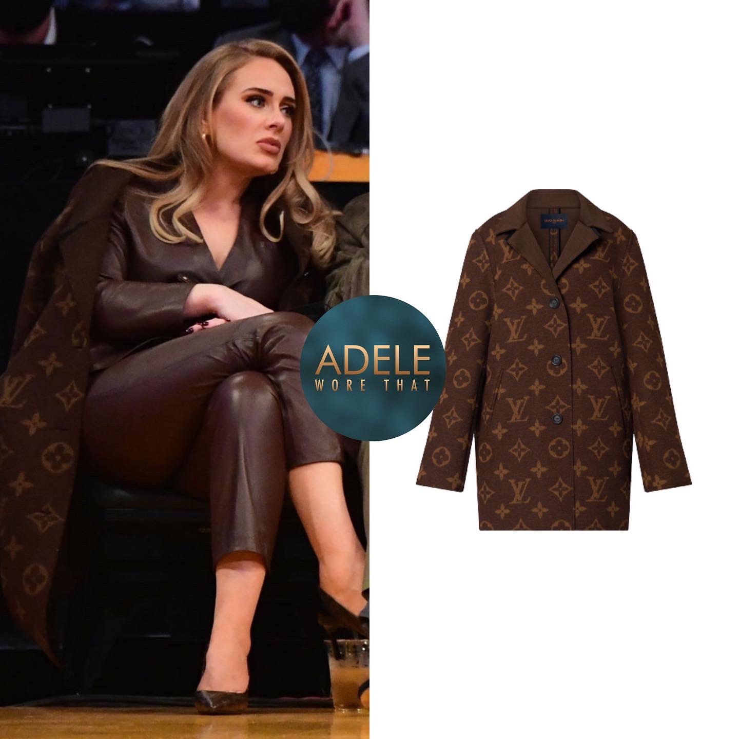 Adele Just Wore a Brown Patterned Louis Vuitton Coat and Matching Purse—And  It's So 2000s