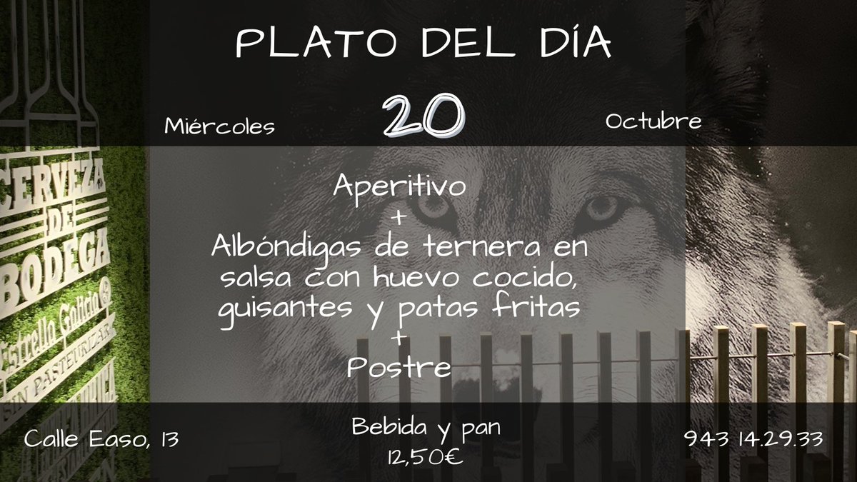 LoboDonosti's tweet photo. #PLATODELDIA en #lobocentro
Miércoles 2o de octubre
#Albóndigas de ternera en salsa con huevo cocido, guisantes y patas fritas.
#lobodonosti #menu #menusemanal #menudeldia #restaurantemenu #food #sansebastian #donostia #gastronomia #comerendonosti #albondigasensalsa #Easo https://t.co/IDF6dSEPpW