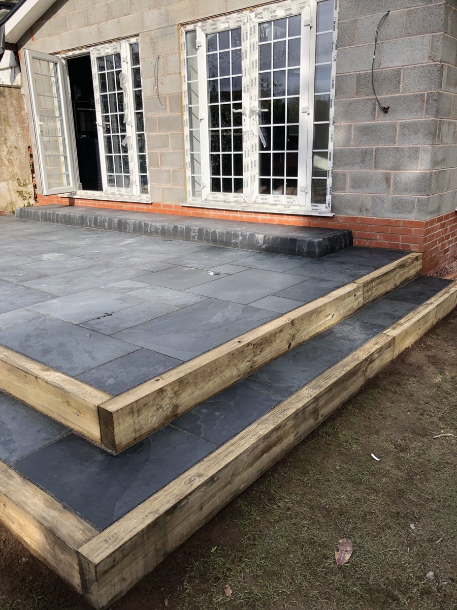tmrbuilding's tweet photo. Brazilian Slate patio completed in Calderstones. #minidiggeranddriverhire #excavatoroperatorhire #groundworks #landscaping #Liverpool #Wirral https://t.co/cQQkDnMCga
