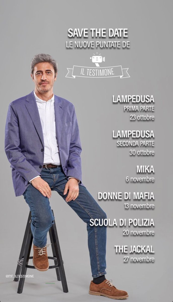 pif_iltestimone's tweet photo. Riparte Il Testimone! Non perdetevi le nuove puntate su @SkyItalia e @NOWTV_It ! https://t.co/kBEhW41ORA