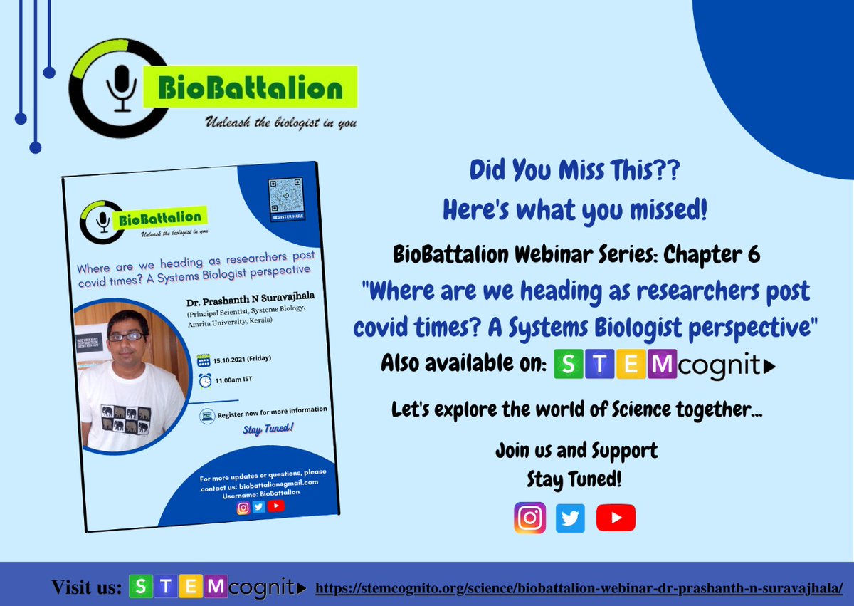 biobattalion's tweet photo. BioBattalion Webinar Series Chapter #6 by Dr. @prashbio is now available on @STEMcognito
Please use the link to watch: https://t.co/mfpfothdit

#scicomm #AcademicTwitter #sciencetwitter https://t.co/v9AEMbPAE3