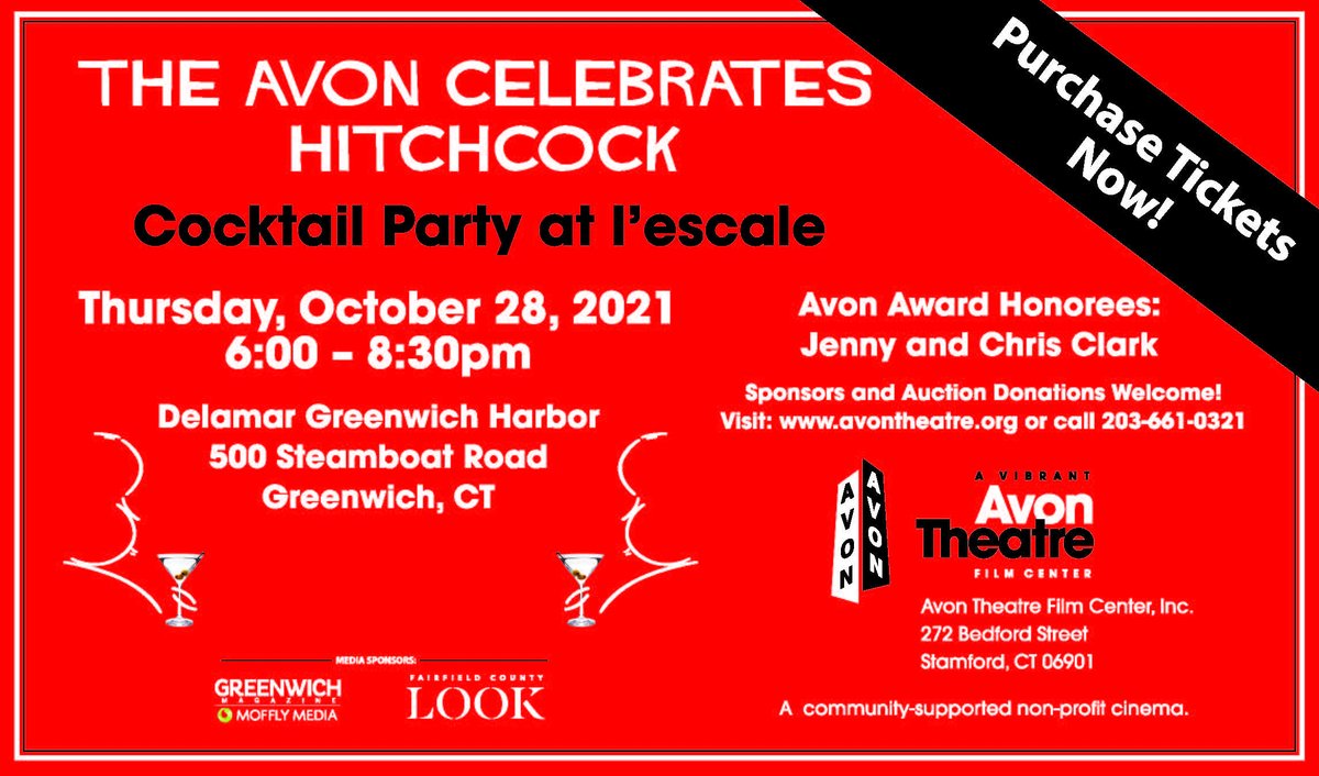 AvonTheatre's tweet photo. The Avon Celebrates Hitchcock Cocktail Party
Thu. Oct. 28, 2021 6pm - 8:30pm
🎟️ https://t.co/gaHgGTX3X7
@lescale_restbar at @TheDelamar
Greenwich Harbor

#AvonHitchcockParty #Lescale #Delamar
@fclonline #MoffleyMedia #GreenwichMag
#GreenwichCT #AvonTheatre https://t.co/BhzwqVHOgZ