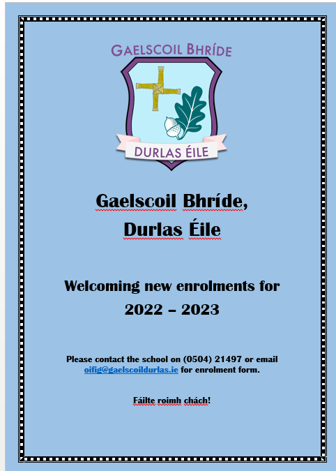 gaelscoildurlas's tweet photo. We are welcoming enrolments for September 2022. Our Online Enrolment form can be completed at the link below or feel free to ring the school on (0504) 21497
https://t.co/Ht9iCOcxhd
Fáilte roimh chách! https://t.co/DdkpMgtx38