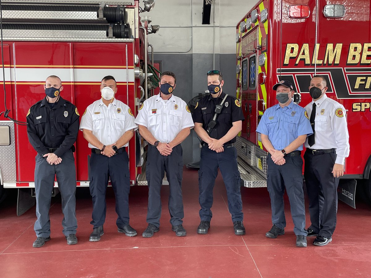 PBCFR's tweet photo. Congratulations to the crew from #Rescue19 and #Engine16 for their dedicated work to bring someone back to life. They receive the Department’s new Resuscitation Award Bar for following through with PBCFR Cardiac Arrest Protocols resulting in a positive outcome. https://t.co/olG2A9wWKz