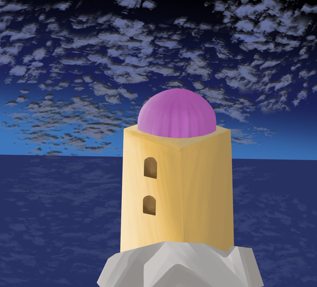 OctopusStraps's tweet image. #drawtober drawing for day 19 is a lil tower by the ocean.