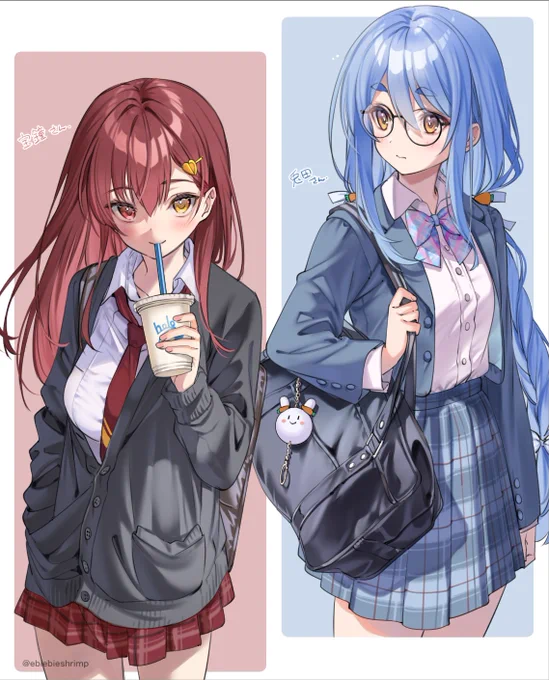 宝鐘さんと兎田さん。
※画像参考服の皺練習。 