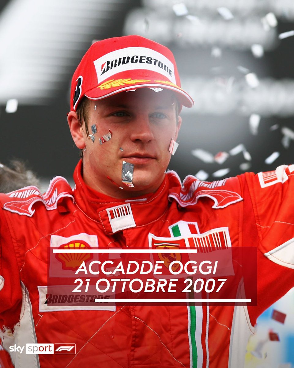 SkySportF1's tweet photo. 🗓 ACCADDE OGGI: #21ottobre 2007
➖
🏆 KIMI RAIKKONEN è campione del mondo
➖
🇧🇷 Decisiva la vittoria nel GP del Brasile
🔴 È l’ultimo Mondiale piloti vinto dalla Ferrari
➖
#SkyMotori #Formula1 #F1 https://t.co/xzcFkpKLIR