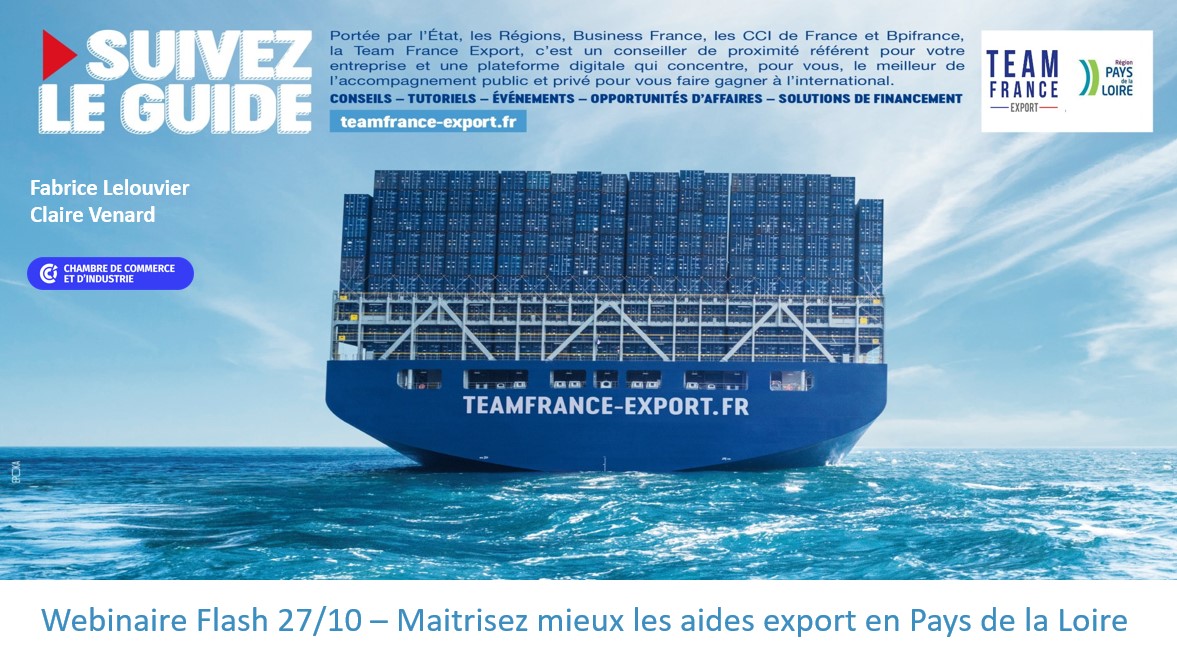 tfepdl's tweet image. 📣 Les webinaires Flash de la #teamfranceexport #paysdelaloire sont de retour👍
📆 J-7  commençons le 27 octobre par &quot;maitrisez mieux les aides export&quot; 
C&apos;est gratuit, sur inscription : urlz.fr/gA4g
@fablelouvier  @c_venard @isabelle_nevers