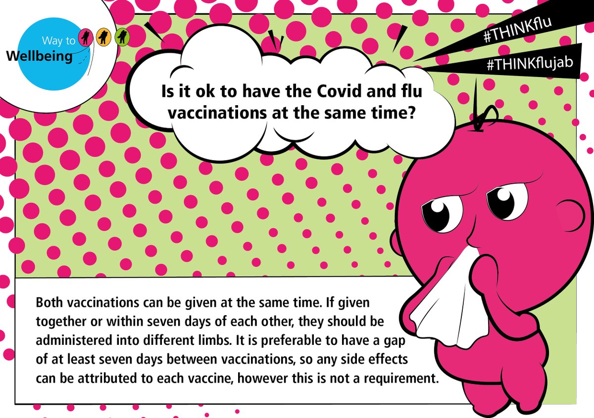 DCHStrust's tweet photo. Is it ok to have the #Covid and #flu vaccinations at the same time?
Although it is preferable to have a gap between vaccinations, it is ok to have both your flu and Covid vaccinations given at the same time.
#ThinkFlu #ThinkFluJab https://t.co/aGAZxnSkPz