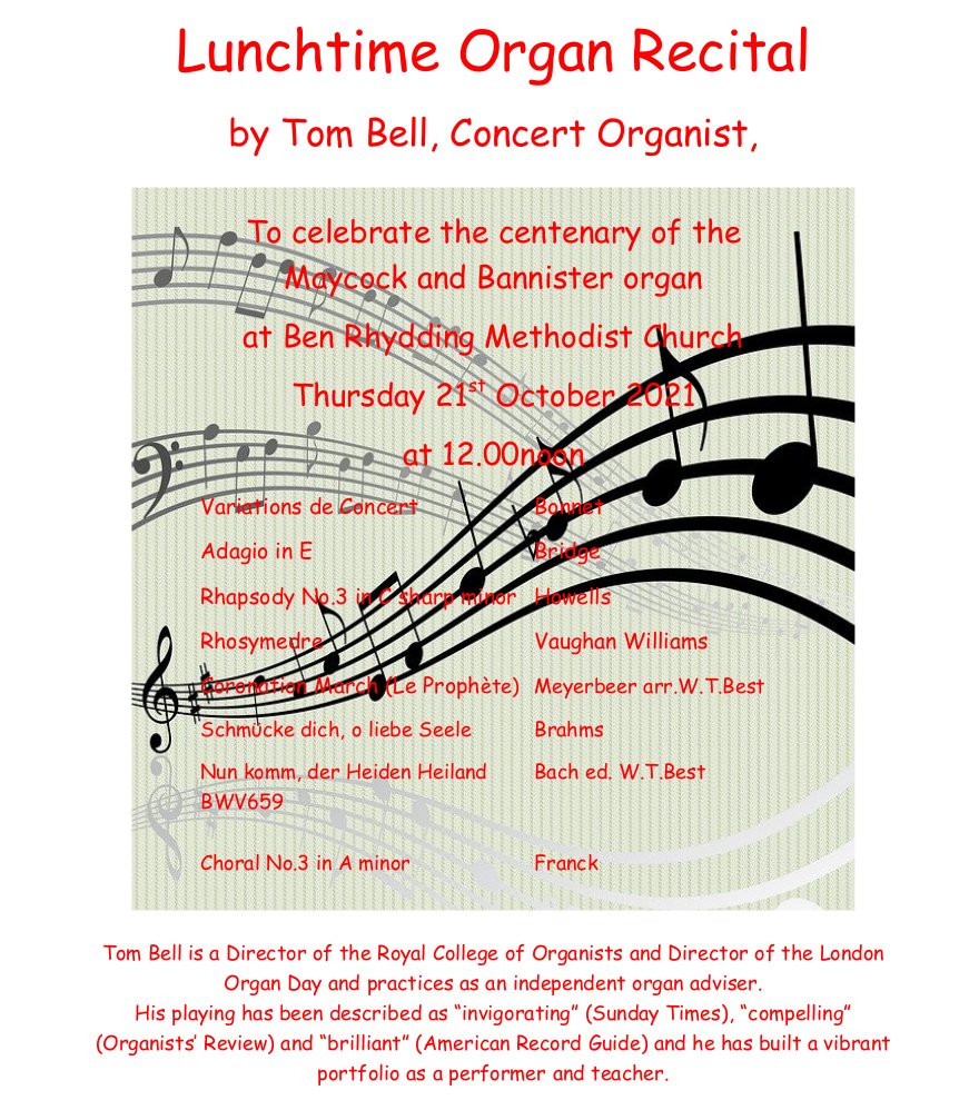 IlkleyChurches's tweet photo. Lunchtime organ recital tomorrow (Thursday 21st) at #BenRhydding Methodist Church, #Ilkley:
https://t.co/1FkGGTnDby https://t.co/eEY8MLtHWt