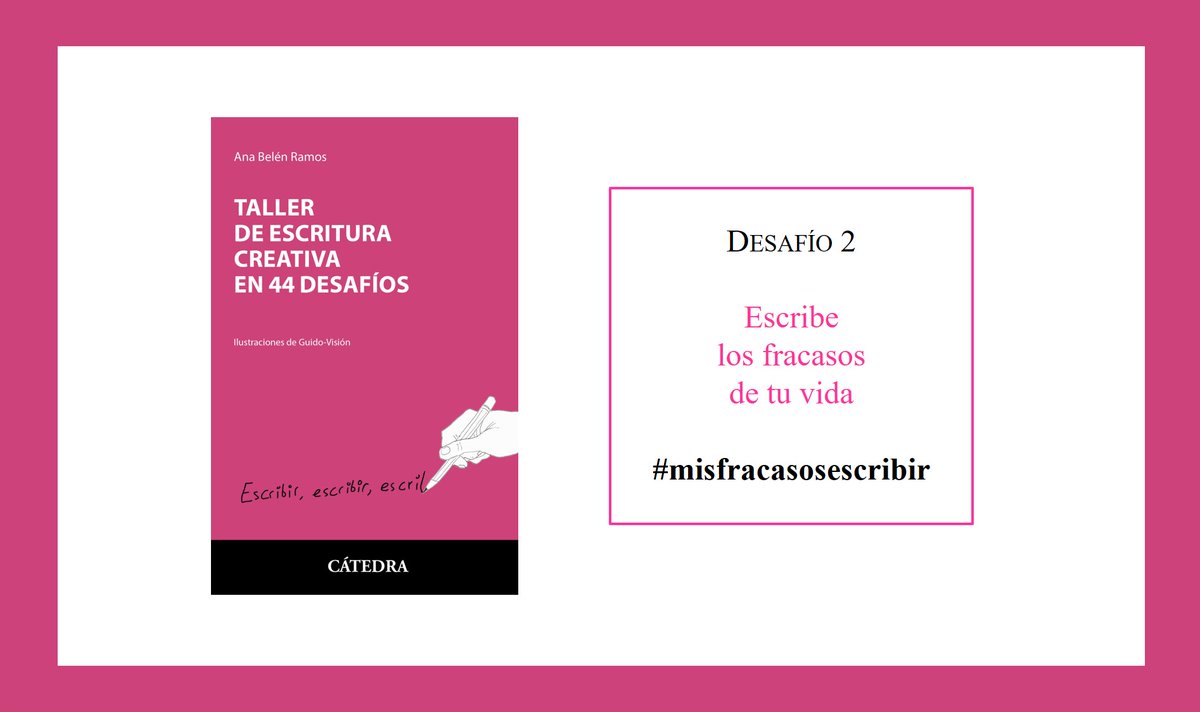 Catedra_Ed's tweet photo. #SORTEO
#Desafío2 Escribe los fracasos de tu vida. Piensa en algún error que hayas cometido y elabora un texto en el que te dirijas a ti mismo. Hay que ser valiente, pero el resultado merece la pena ¿Te atreverías a intentarlo? #Aescribir #misfracasosescribir
@ana_belen_ramos https://t.co/L4KUVIE3tv