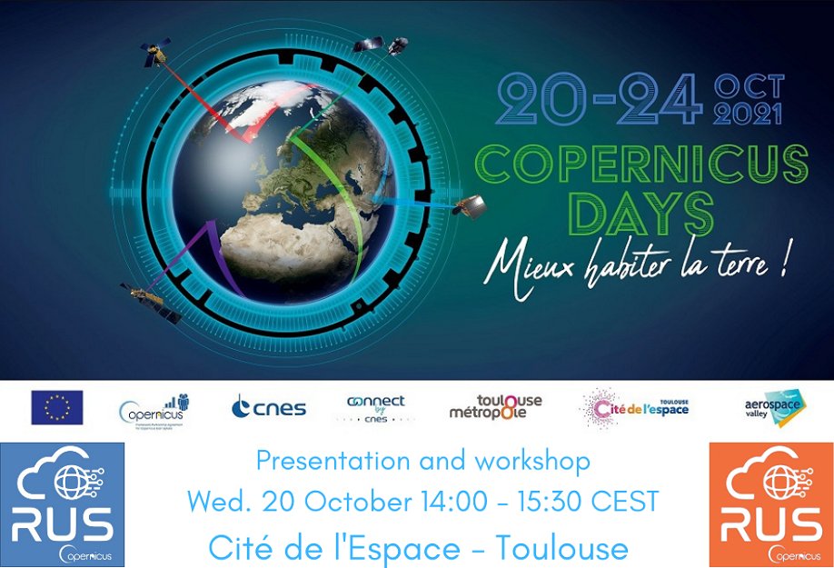 RUS_Copernicus's tweet photo. We are at the opening day of #Copernicus Days @CiteEspace 🇫🇷 to present the #RUSService: expert support for IT solutions &amp; training activities for #EO data users to facilitate Sentinel data access &amp; processing. 

📍 Polaris Room - 14:00 - 15:30
🔗https://t.co/oAbNAsoH2B for info https://t.co/Gd5BEEsQ5R