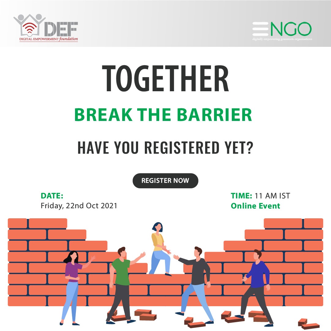 It's time to break the barrier together!

Don't forget to register for the first #Digital Capacity building workshop!

bit.ly/3oQOUAB
Friday, 22nd October at 11 AM IST.

#eNGOProgram #workshop