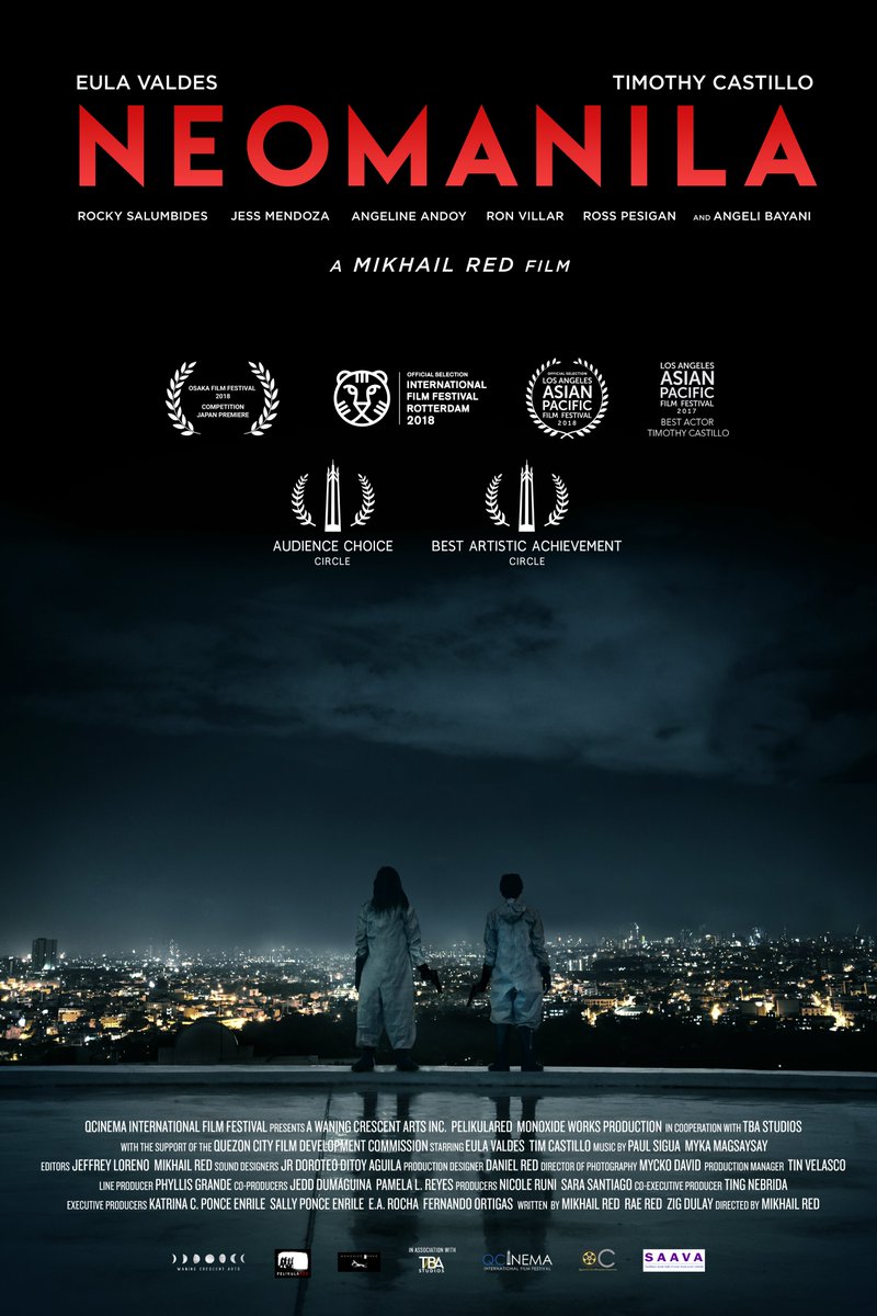 TBAStudiosPH's tweet photo. It's time for another #TBAThrowback!
On this day, 4 years ago, Mikhail Red's Neomanila premiered at the QCinema International Film Festival 2017 where it won the Best Artistic Achievement for Mycko David and Audience Choice Award under Circle Competition. https://t.co/pG6Wr250pu