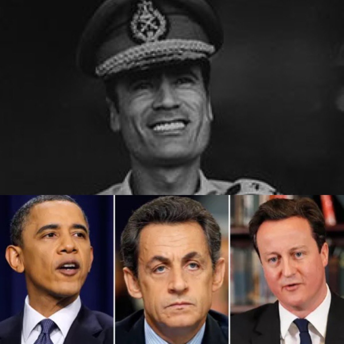 Nath_Yamb's tweet photo. Il y a dix ans, Barack Hussein Obama, Nicolas Sarkozy, et David Cameron faisaient assassiner Mouammar Kadhafi. Sa dépouille n’a toujours pas été remise à sa famille. Depuis, l’Etat 🇱🇾 a implosé et le terrorisme a envahi le Sahel. Les 3 responsables sont toujours impunis. https://t.co/MiHBgT4ghn