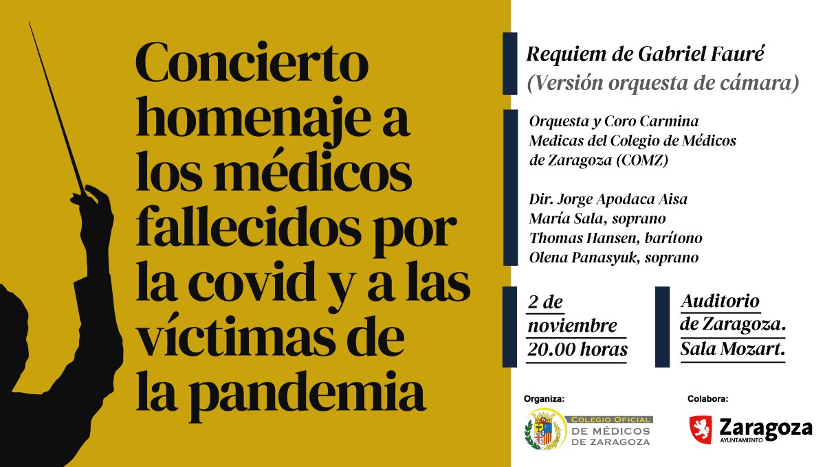📢Recordamos que están disponibles las entradas gratuitas para el concierto homenaje en recuerdo de los médicos fallecidos por covid y víctimas de la pandemia. Los colegiados de <a href="/medicoszaragoza/">Colegio de Médicos de Zaragoza</a> pueden recogerlas esta semana en nuestra sede.   
+info: bit.ly/2Z268jk