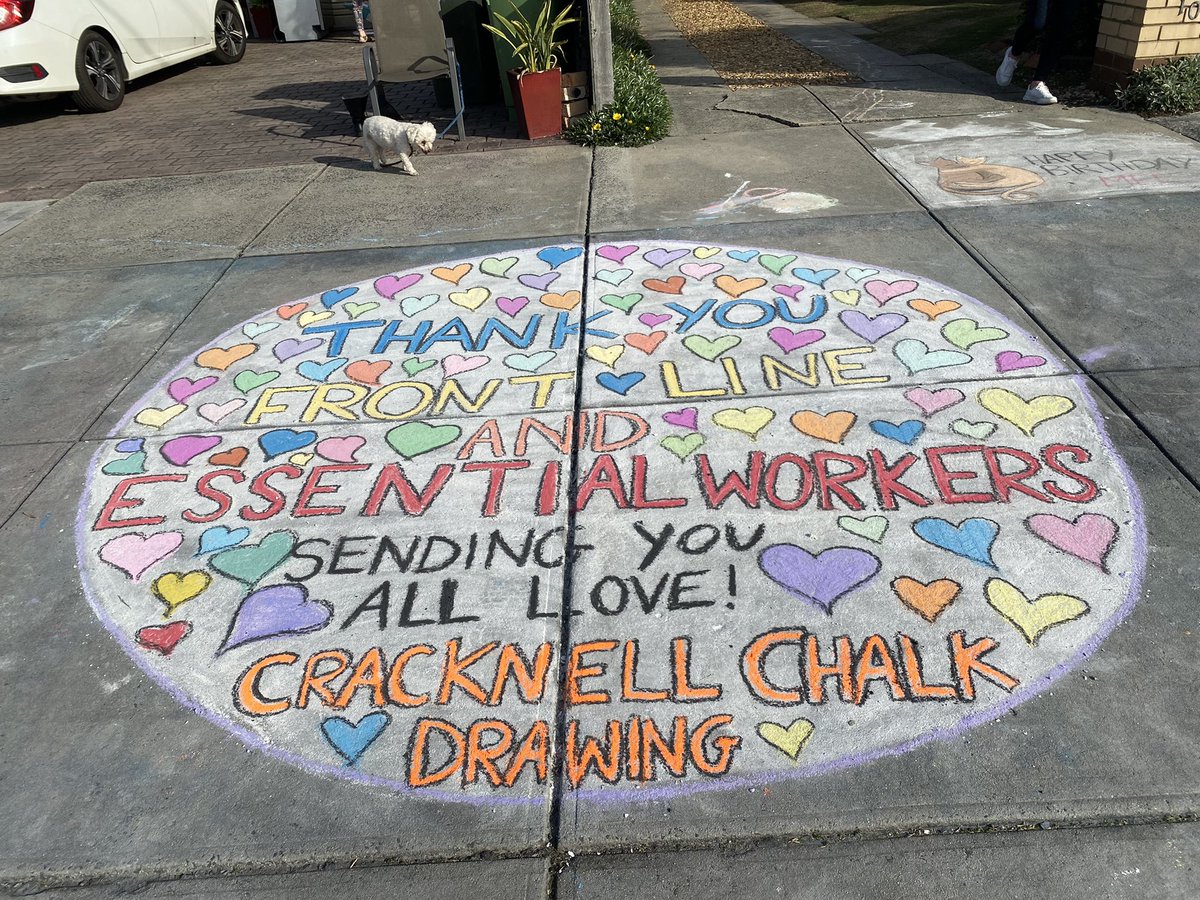 cuddlyfe's tweet photo. To all Front line and Essential workers, we appreciate and love what you have done for us. Sending you all so much love! ❤️❤️

Love the Cracknell’s in Gladstone Park, #Melbourne  Australia. xx ❤️ #thankyoufrontliners #thankyouessentialworkers #cracknellchalkdrawing #pandemic https://t.co/qPVtNK2VH7