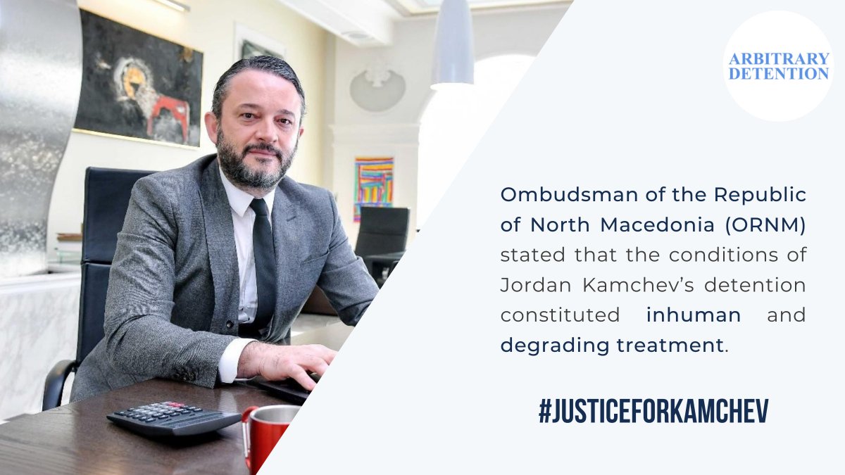 After questioning in February &amp; March 2021, #JordanKamchev was arrested and placed in pre-trial detention for 30 days. He did not resist arrest &amp; submitted both his #NorthMacedonian &amp; #Bulgarian passports to the court.

Read more: arbitrarydetention.org/jordan-kamchev 

#JusticeForKamchev