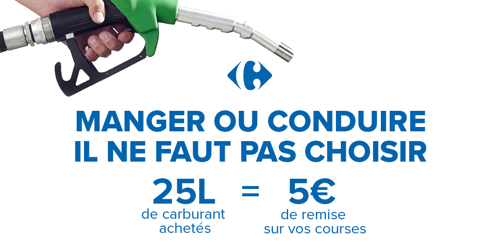 CarrefourFrance's tweet photo. Manger ou conduire ➡️ il ne faut pas choisir.

🍲🚗 Jusqu'au 31 octobre dans nos hypermarchés, nous vous offrons 5€ de remise immédiate sur vos courses pour tout plein de 25L et plus.*

👉 *Voir conditions et liste des magasins participants sur https://t.co/3nH9TRCsD7 https://t.co/ByqDuumpMv