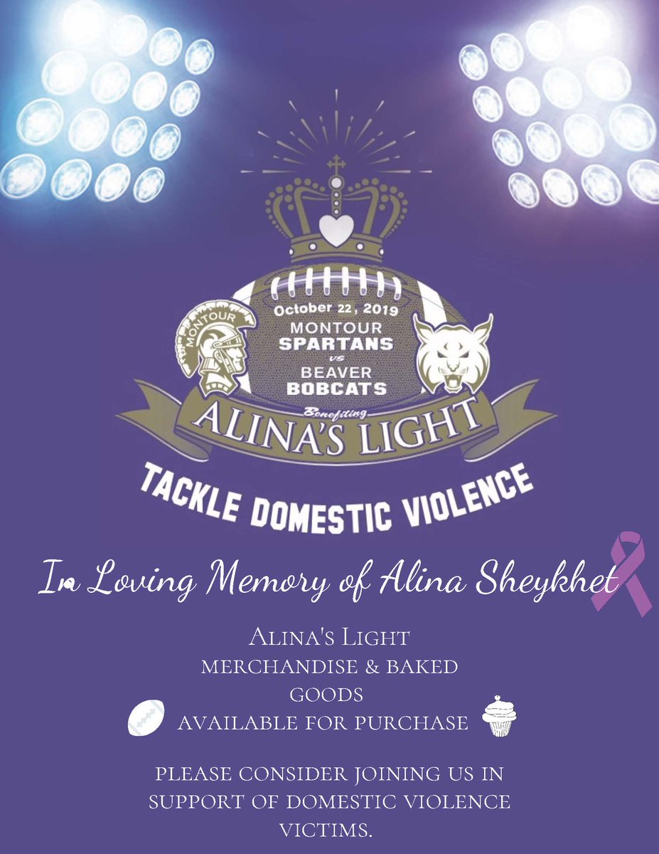 On Friday the <a href="/MontourSD/">Montour School District</a> <a href="/hilltopspartan/">Montour High School</a> community will come together to Tackle Domestic Violence in loving memory of Alina Sheykhet! Always in our 💜💜💜! #DomesticViolenceAwarenessMonth