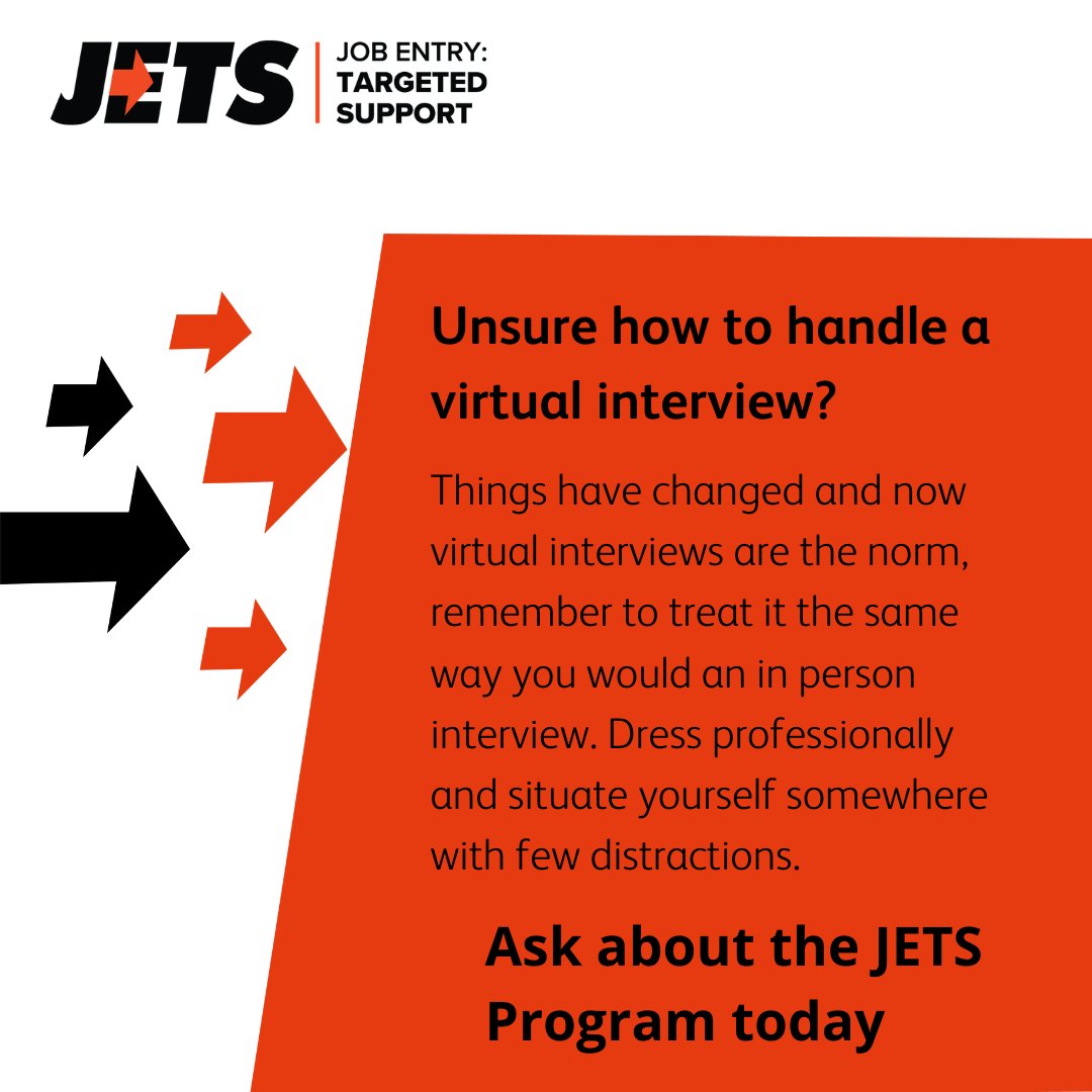 STWestLondon's tweet photo. Unsure how to handle a virtual interview?
Want more tips and support?
Find out if JETS is right for you. Have been out of work and claiming benefits for 13 weeks or more? Then get in touch: https://t.co/0W5ajLE9wm
#employability #JETSbackintowork #jobinterview https://t.co/TzP0zOwzkr