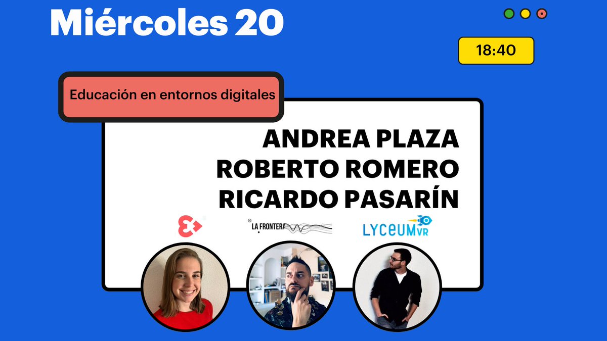 ➡️18:40 Educación en entornos digitales: Roberto Romero de La Frontera, Andrea Plaza de L3tcraft y Ricardo Pasarín de LyceumVr. Formato híbrido entre la mesa redonda y la conferencia. 

👀 bit.ly/3GewvEb #mWeekAlcalá21 @mweek_mwc <a href="/mwcbarcelona/">barcelonamwc2013news</a> @aytoalcalah