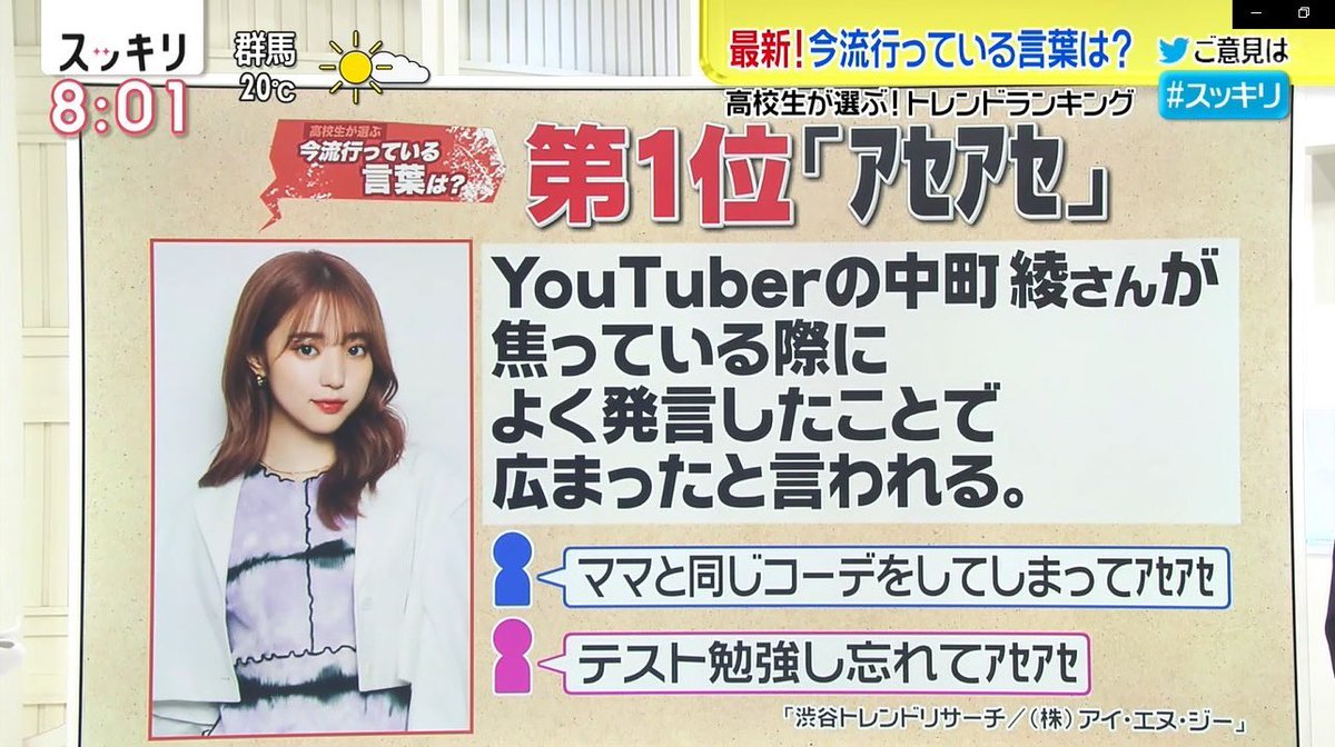 Ingteens 公式 A Twitteren 10月日放送 日本テレビ スッキリ にて 21年秋高校生最新トレンドランキング から 今流行っている言葉 と 写真を撮る時のポーズ は ランキングtop5の ｱｾｱｾ ルダハート ちゅきちゅきポーズ などをお取り扱い