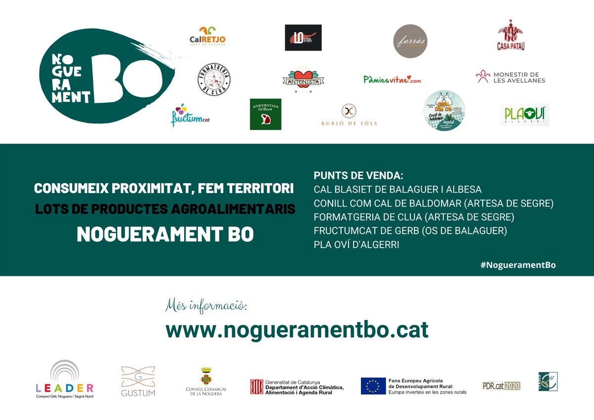LEADERNogueraSe's tweet photo. Consumeix proximitat, fem territori amb els lots de productes agroalimentaris #NogueramentBo!๐ง๐ฅฉ
๐ฒhttps://t.co/JAIy4wqKZz
Molt contents d'anunciar-vos tambรฉ dos incorporacions a Noguerament Bo: el vi del @mavellanes i el vi de Rubiรณ de Sรฒls.๐ท
#Gustum #LeaderCAT2020 https://t.co/ED23INk6aR