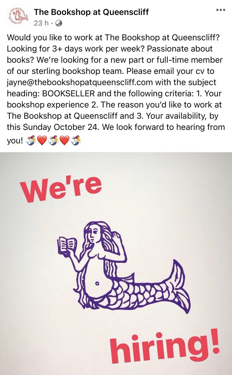 Job going in a very cute bookshop in a very cute seaside town (and no I’m not biased at all).