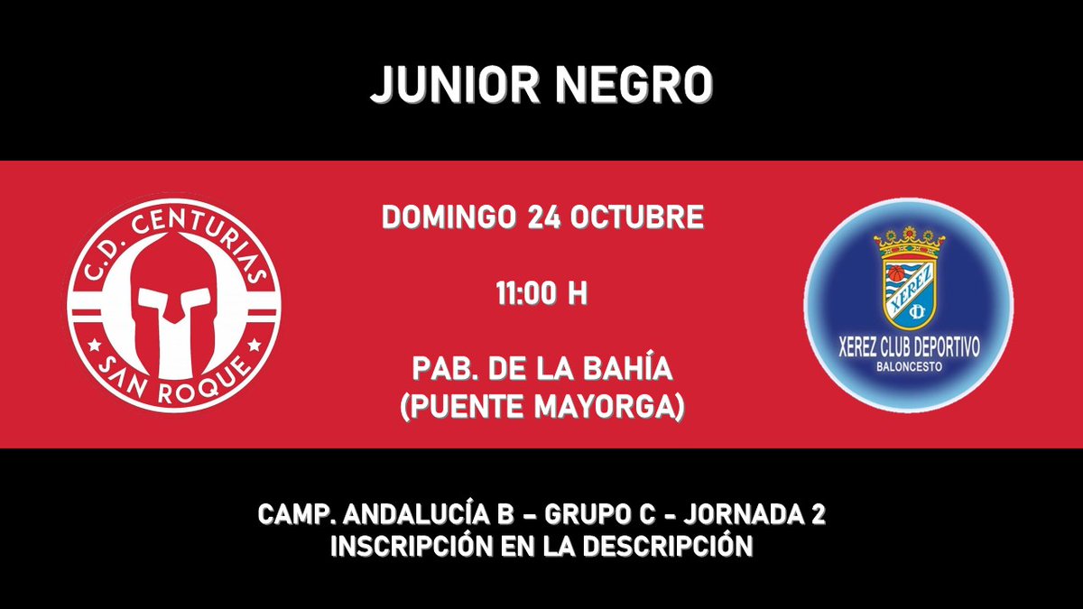 CDCenturias's tweet image. JUNIOR NEGRO 🆚 @basketxerezcd 
📅 Domingo 24 octubre
🕚 11:00h
📍 Pab. de la Bahía (Puente Mayorga)
🎟️ linktr.ee/cdcenturias

#CDCenturias