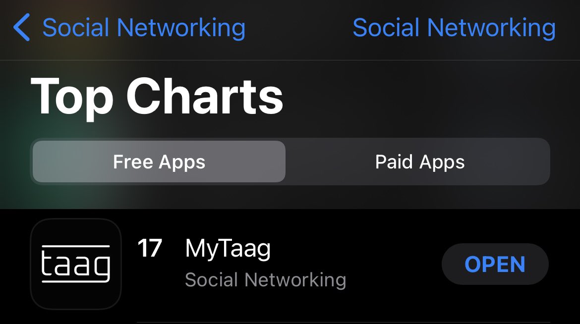 TAAGSOLUTIONS war im App Store in den Top Charts der Kategorie „Social Networking“🤝

Danke euch allen für den ganzen Support! Habt ihr euren Taag schon erhalten?✌🏽