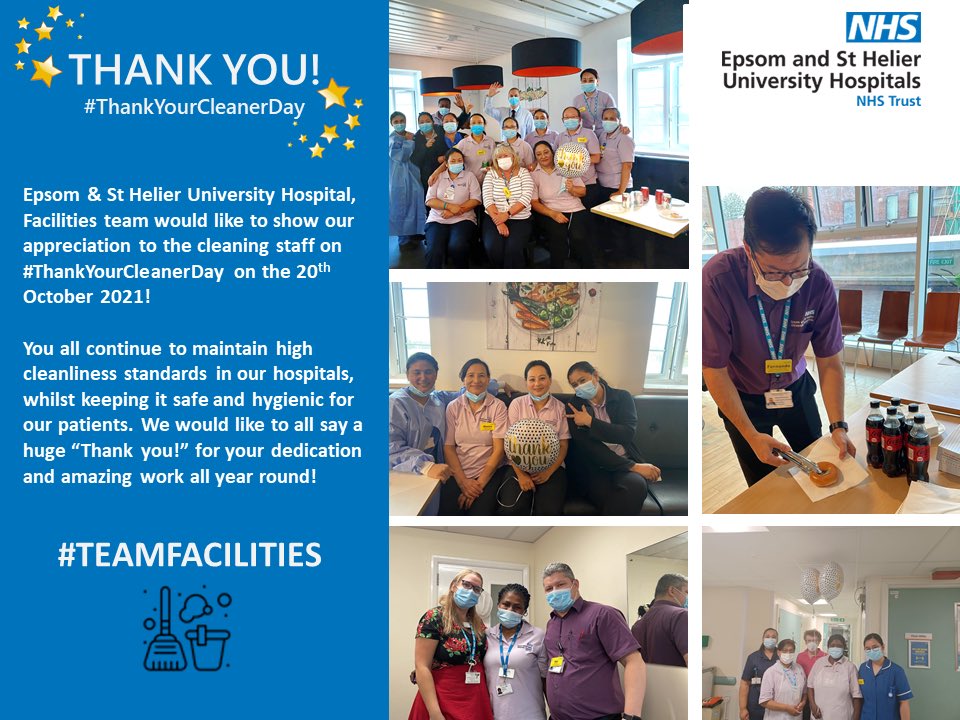 ChrisFord1989's tweet photo. Today is #ThankYourCleanerDay at @epsom_sthelier and everyone couldn’t be prouder of the fantastic work delivered by our cleaning staff! 

A huge “Thank You” to all of your commitment ensuring our hospitals are clean and safe for patient care, and abiding by the Trust Values!👏💙 https://t.co/7Lv6hz9GjY