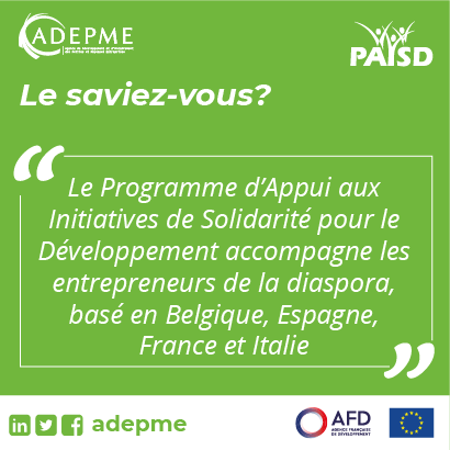 Adepme's tweet photo. 📌 #PAISD
𝗟𝗲 𝘀𝗮𝘃𝗶𝗲𝘇-𝘃𝗼𝘂𝘀 ? 🤔
Le Programme d’Appui aux Initiatives de Solidarité pour le Développement(PAISD), accompagne les entrepreneurs de la diaspora, basé en Belgique, France, Espagne et Italie.

➡ Plus ici👉🏾 https://t.co/QufhAsGgvu

@UEauSenegal 
@AFD_France https://t.co/O1NzftIPeR
