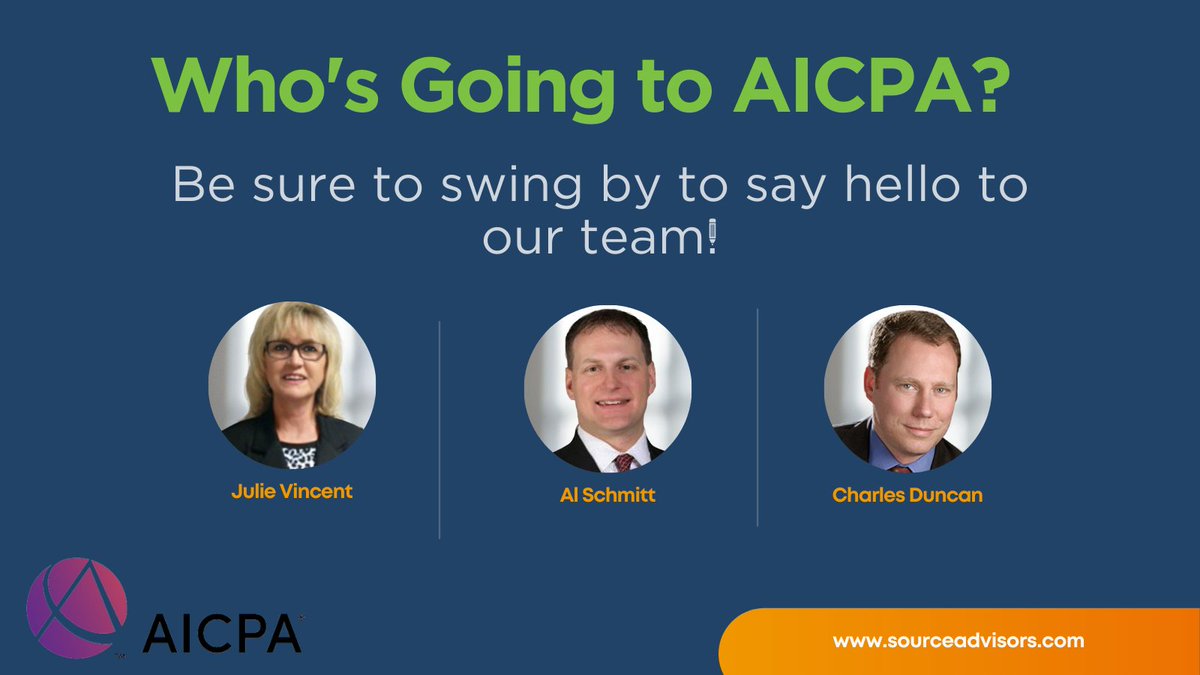 BedfordCostSeg's tweet photo. The Source Advisors team will be attending AICPA to discuss the benefits to our tax centric services with regards to auto dealerships. 

Curious to see how you might be able to benefit? Be on the lookout for Julie, Al and Charles to have a chat!

#AICPA #AICPAconference https://t.co/AwKnT76jE2