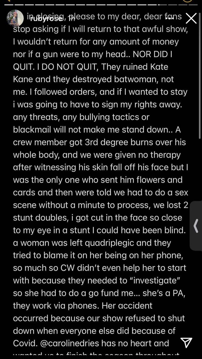 theeSNYDERVERSE's tweet photo. This is horrifying to read. They put Ruby Rose through actual hell. WB leadership is a cesspool https://t.co/8JSPPgzg3M