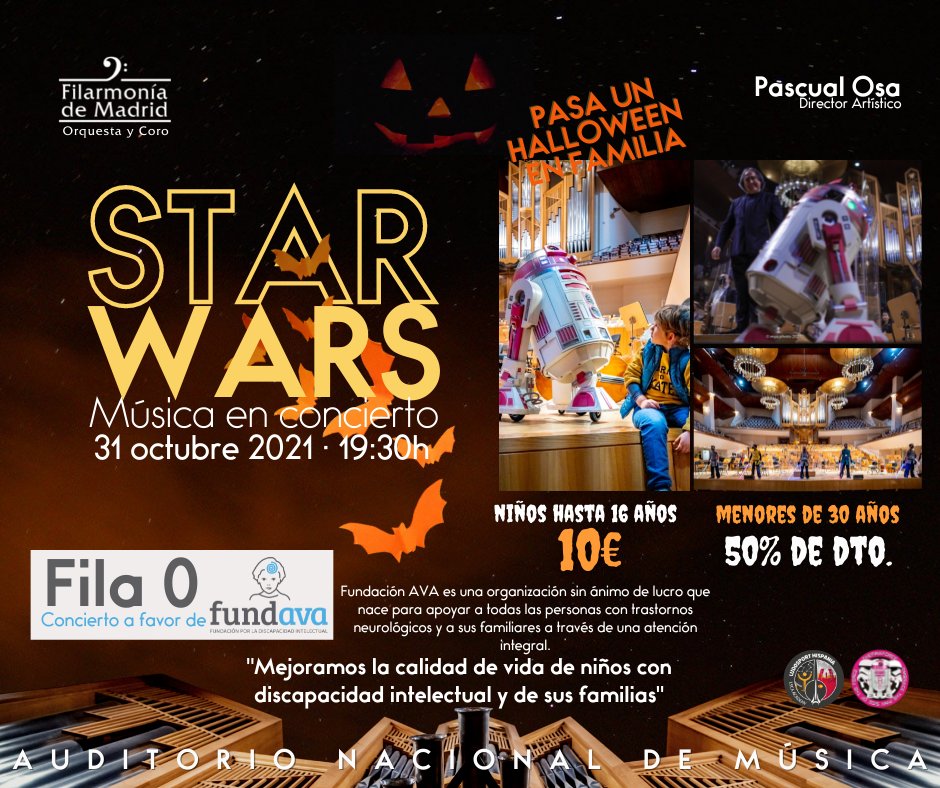 🎃Pasa un Halloween en familia Star Wars. Música en concierto.
🌀La Fila 0 de este concierto será para: <a href="/LuchadoresAVA/">Fundación Luchadores AVA</a>

🎫 entradasinaem.es/ficha-evento/5…
#starwarsconcert #halloween #halloween2021 #planesenfamilia #descuentosniños #planesparaniñosmadrid #planesparaniños